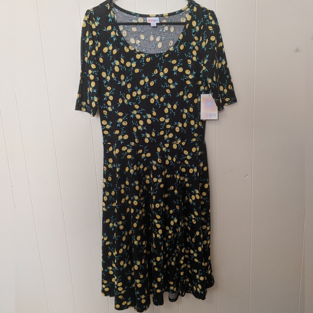 NWT LuLaRoe Lemon Print Nicole Skater Dress